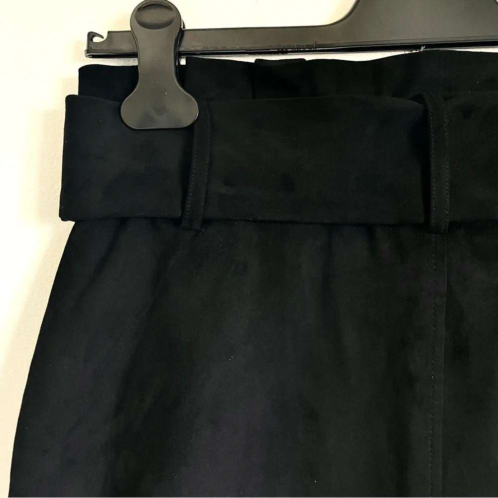 Zara Trafaluc Faux Suede Paperbag Waist Belted Mini Skirt In Black Size M EUC